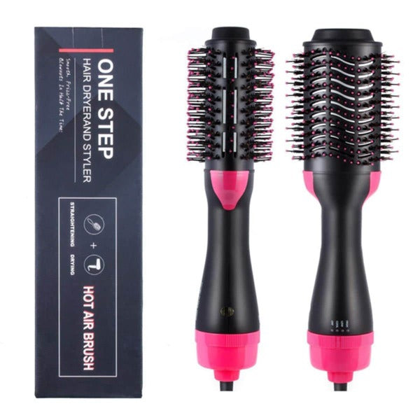 1 Pc Multifunctional Hot Air Comb,4-In-1 Hot Air CombHair Dryer, For Hair Curler & Straightener, Puffy Hairstyling,One-Step Volumizer Hair Dryer And Styler,Less Frizz, More Shine And Less Heat Damage For Salon-Style Blowouts Black/Pink