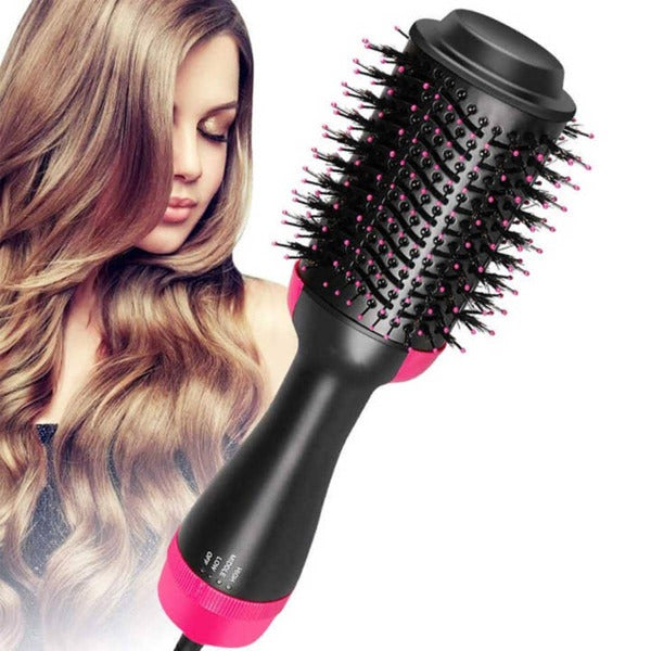 1 Pc Multifunctional Hot Air Comb,4-In-1 Hot Air CombHair Dryer, For Hair Curler & Straightener, Puffy Hairstyling,One-Step Volumizer Hair Dryer And Styler,Less Frizz, More Shine And Less Heat Damage For Salon-Style Blowouts Black/Pink