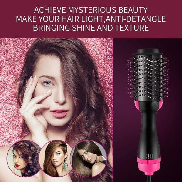 1 Pc Multifunctional Hot Air Comb,4-In-1 Hot Air CombHair Dryer, For Hair Curler & Straightener, Puffy Hairstyling,One-Step Volumizer Hair Dryer And Styler,Less Frizz, More Shine And Less Heat Damage For Salon-Style Blowouts Black/Pink