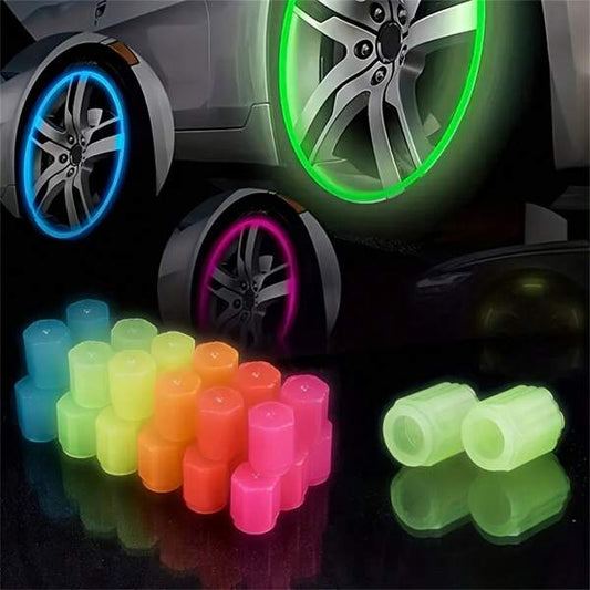 Universal 4pcs Luminous Valve Stem Caps - Waterproof, Glowing Car & Bike Tire Decor, Nighttime Visibility & Safety