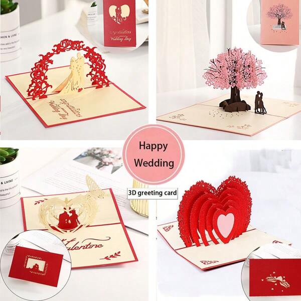 3d Pop Up Wedding Greeting Card Collection, Creative Valentine's Day Wedding Party Invitation Diy Paper Sculpture Card With Envelope,Christmas