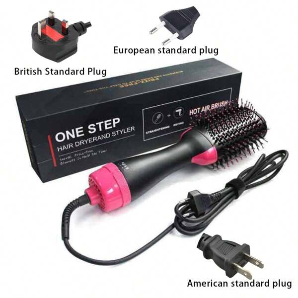 1 Pc Multifunctional Hot Air Comb,4-In-1 Hot Air CombHair Dryer, For Hair Curler & Straightener, Puffy Hairstyling,One-Step Volumizer Hair Dryer And Styler,Less Frizz, More Shine And Less Heat Damage For Salon-Style Blowouts Black/Pink