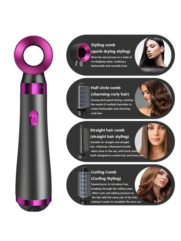 Five-In-One Wet And Dry Hair Dryer Hot Air Comb Curl Straight Hair Perm, Hair Dryer Straight Roll Hair Comb Straight Hair Comb, Hair Dryer Negative Ion Protection Heat Comb Comb Automatic Curling Iron