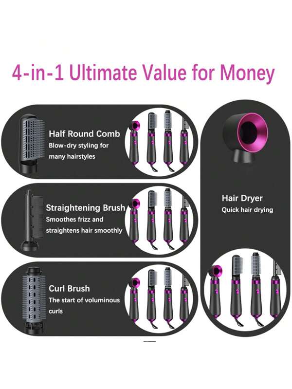 Five-In-One Wet And Dry Hair Dryer Hot Air Comb Curl Straight Hair Perm, Hair Dryer Straight Roll Hair Comb Straight Hair Comb, Hair Dryer Negative Ion Protection Heat Comb Comb Automatic Curling Iron