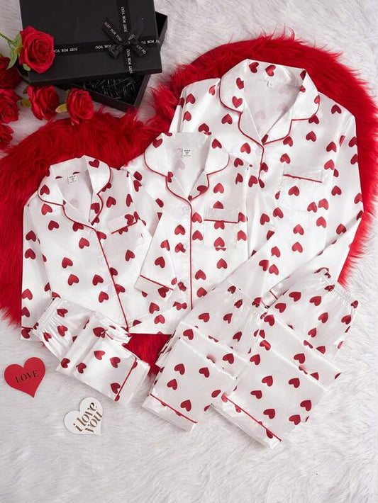 Valentine's Day Young Girl' Heart Patterned Soft Fabric Long Sleeve Top And Pants 2pcs Comfortable Casual Homewear Set