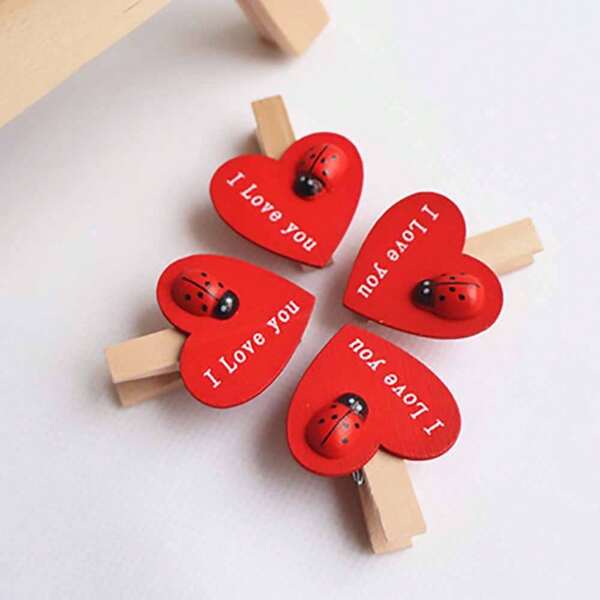 10pcs Heart Shaped Wooden Clips, Mini Clothespins, Natural Wood Pegs For DIY Wedding Decoration Crafts, Valentine's Day Cute Party Favors, Photo Paper Hanging Valentines Day Decorations,Valentine Window Decoration,Valentines Curtains