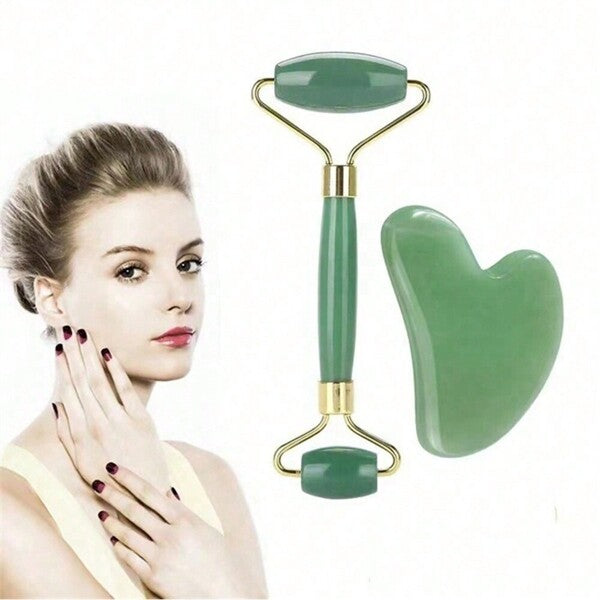 2pcs/Set Resin Massage Roller Kit - Dual Head Massage Roller + Gua Sha Board, Eye & Face Massage, Facial Contour Massage Tool