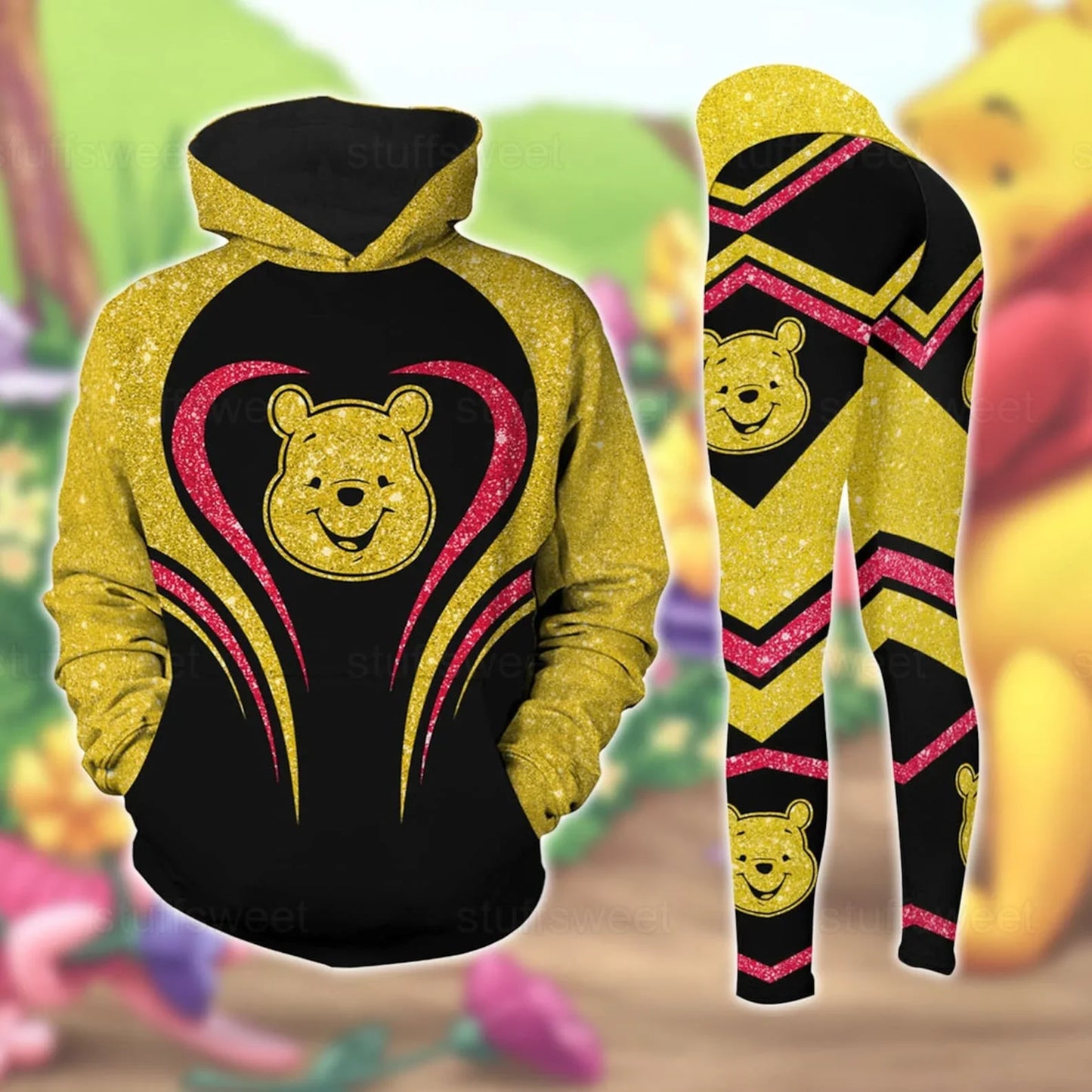 Personalized Winnie the Pooh 3D Hoodie Women's Hoodie Yoga Pants Set Disney Yoga Leggings Sweatpants Hoodie Fashion Sports Suit